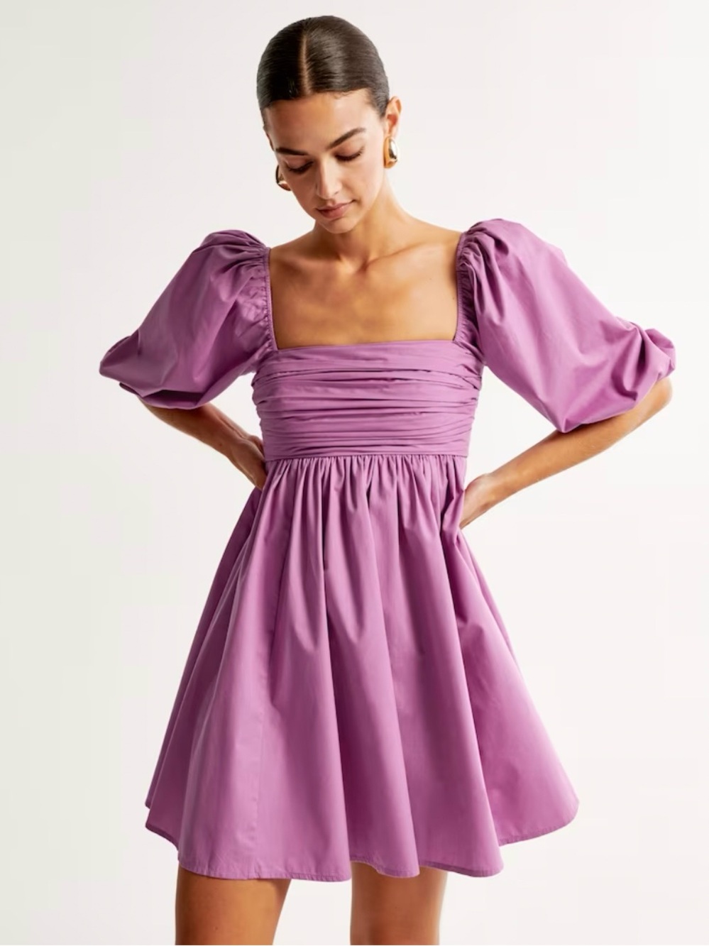 Abercrombie & Fitch The A&F Emerson Poplin Puff Sleeve Mini Dress Sz XS NWT New